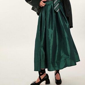 Free People Emilia Green Holiday Full Length Flowy Skirt